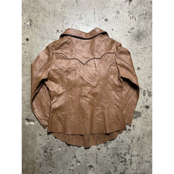 Alan Michael Leather Heartneck Jacket Brown‎ Fitted Size S Rare $1200 MSRP - Picture 2 of 9